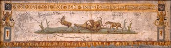 Fresque Lions attaquant des chevreuils, Pompéi, Insula Occidentalis, Musée Archéologique de Naples