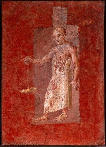 Fresque Officiant avec une lampe à huile, Pompéi, Temple d'Isis, Musée Archéologique de Naples