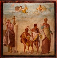 Fresque Le Sacrifice d'Iphigénie, Pompéi, Casa del Poeta Tragico, Musée Archéologique de Naples