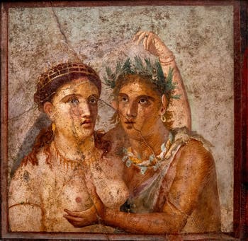 Satyre et Ménade, Pompéi, Casa di Cecilio Giocondo, Cabinet érotique, Musée Archéologique de Naples