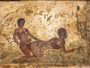 Scène représentant un acte sexuel, Pompei, Lupanar, Musée Archéologique de Naples