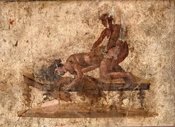 Scène représentant un acte sexuel, Pompei, Lupanar, Musée Archéologique de Naples