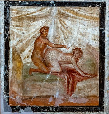 Scène représentant un acte sexuel, Pompei, Lupanar, Musée Archéologique de Naples