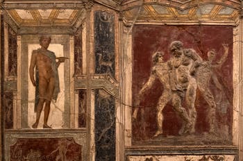 Fresque Hermès, Satyres et Nymphe, Pompéi, Casa di Meleagro, Musée Archéologique de Naples