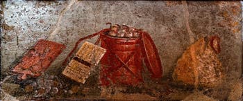Fresque Instruments d'écriture et comptabilité, Pompéi, Musée Archéologique de Naples
