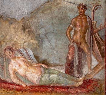 Fresque Thésée abandonne Ariane, Pompéi, Casa dei Capitelli Colorati, Musée Archéologique de Naples