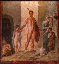 Fresque Thésée libérateur des Athéniens, Pompéi, Casa di Gavius Rufus, Musée Archéologique de Naples