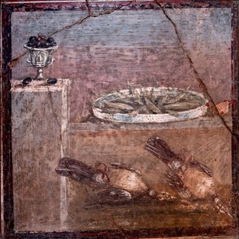Fresque Pigeons et olives, Pompéi, Musée Archéologique de Naples