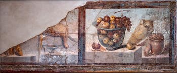 Fresque Nature morte, Pompéi, Praeda di Giulia Felice, Musée Archéologique de Naples