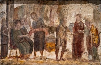 Fresque Vente de tissus, Pompéi, Praedia di Giulia Felice, Musée Archéologique de Naples