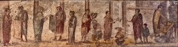 Fresque Vente de tissus, pots, casseroles et pain, Pompéi, Praedia di Giulia Felice, Musée Archéologique de Naples