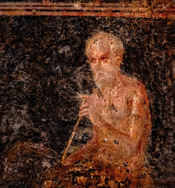 Fresque Vieil Homme assis, Stabiae, Villa di Arianna, Musée Archéologique de Naples