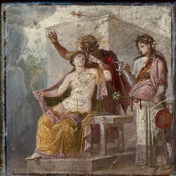 Vieux satyre et hermaphrodite, Pompei, Casa di Epidio Sabino, Cabinet érotique, Musée Archéologique de Naples