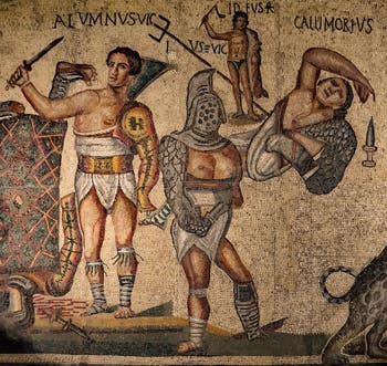 Le gladiateur Alumnus, mosaïque, galerie Borghese à Rome en Italie