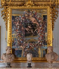 Carlo Maratta et Giovanni Stanchi, Miroir peint avec une Guirlande de Fleurs et quatre Putti, galerie Colonna à Rome