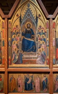 Giotto di Bondone, panneau central au verso du Triptyque Stefaneschi, le Christ Bénissant ou Christ en Majesté, à la Pinacothèque du Musée du Vatican à Rome