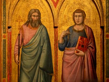 Giotto di Bondone, détail du panneau droit du recto du Triptyque Stefaneschi avec saint André et saint Jean, à la Pinacothèque du Musée du Vatican à Rome