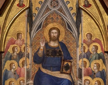 Giotto di Bondone, détail du verso du Triptyque Stefaneschi, le Christ en trône bénissant, à la Pinacothèque du Musée du Vatican à Rome