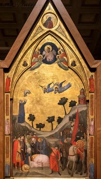 Giotto di Bondone, panneau droit du Triptyque Stefaneschi, la décapitation de saint Paul, à la Pinacothèque du Musée du Vatican à Rome