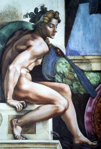 Ignudo par Michel-Ange, fresque de la Chapelle Sixtine au Vatican à Rome