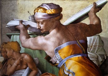 La fresque de la Sibylle de Lybie au plafond de la chapelle Sixtine par Michel-Ange au Vatican à Rome
