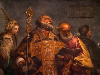 Titien, détail de la Madone des Frari : sainte Catherine, saint Nicolas et saint Pierre au Vatican à Rome