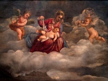 Titien, détail de la Madone de San Niccolò des Frari avec l'Enfant Jésus et deux angelots, Pinacothèque du Vatican à Rome