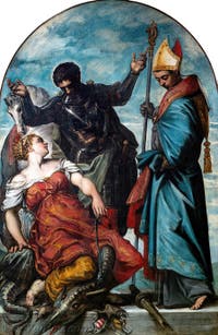 Le Tintoret, saint Louis, saint Georges et la Princesse Sainte Marguerite d'Antioche, aux Galeries de l'Accademia à Venise en Italie
