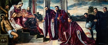Le Tintoret, La Madone des Trésoriers avec la Vierge et l'Enfant et les saints Sébastien, Marc, Théodore, trois camerlingues et leurs secrétaires, aux Galeries de l'Accademia à Venise en Italie
