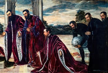 Le Tintoret, La Madone des Trésoriers avec la Vierge et l'Enfant et les saints Sébastien, Marc, Théodore, trois camerlingues et leurs secrétaires, aux Galeries de l'Accademia à Venise en Italie