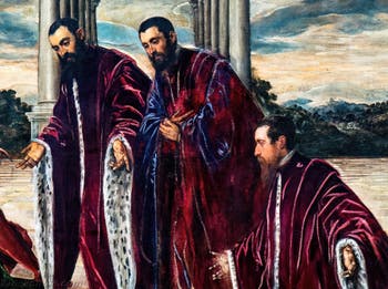 Le Tintoret, La Madone des Trésoriers avec la Vierge et l'Enfant et les saints Sébastien, Marc, Théodore, trois camerlingues et leurs secrétaires, aux Galeries de l'Accademia à Venise en Italie