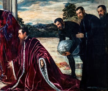 Le Tintoret, La Madone des Trésoriers avec la Vierge et l'Enfant et les saints Sébastien, Marc, Théodore, trois camerlingues et leurs secrétaires, aux Galeries de l'Accademia à Venise en Italie