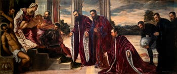 Tintoretto, Die Madonna dei Tesorieri mit der Jungfrau und dem Kind und den Heiligen Sebastian, Markus, Theodor, drei Kameraleute und ihre Sekretäre, in der Galleria dell'Accademia in Venedig.