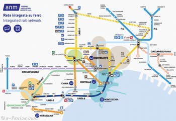 Plan des lignes de métro et funiculaires de Naples en Italie