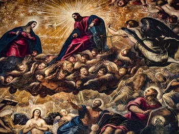 Tintorettos Paradies, die Jungfrau Maria, Christus, Erzengel Michael und Johannes, im Dogenpalast in Venedig