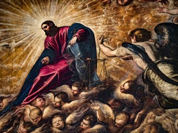 Le Paradis de Tintoret, Le Christ, les Chérubins et l'Archange Michel, au Palais des Doges de Venise
