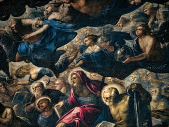 Le Paradis de Tintoret, les Trônes et les anges des Vertus Principautés avec saint Barthélémy et saint Pierre au Palais des Doges de Venise
