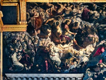 L'angle supérieur gauche du tableau du Paradis de Tintoret au Palais des Doges de Venise