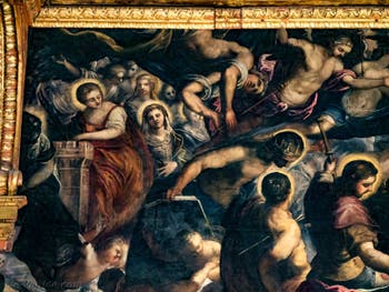 Tintorettos Paradies, die Heilige Barbara, der Heilige Ludwig und der Heilige Rochus, im Dogenpalast in Venedig