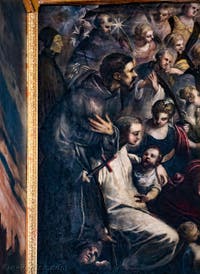 Tintorettos Paradies, der Heilige Dominikus, der Heilige Franz von Assisi, der Heilige Bernhard von Clervaux oder der Heilige Antonius von Padua, im Dogenpalast in Venedig
