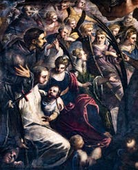 Le Paradis de Tintoret, saint Dominique, saint François d'Assise, sainte Catherine d'Alexandrie, saint Bernard de Clervaux ou saint Antoine de Padoue, au Palais des Doges de Venise