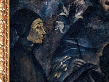 Le Paradis de Tintoret, Saint avec à sa droite le lys à trois fleurs de saint Dominique, au Palais des Doges de Venise