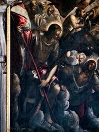Le Paradis de Tintoret, saint Georges et sa lance, sainte Ursule et les flèches, au Palais des Doges de Venise