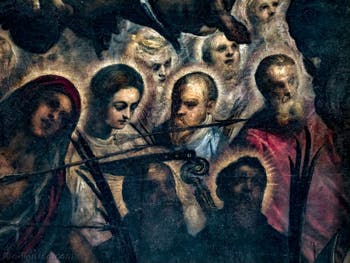 Le Paradis de Tintoret, sainte Ursule et saint Pierre de Vérone avec le couteau planté sur la tête, au Palais des Doges de Venise