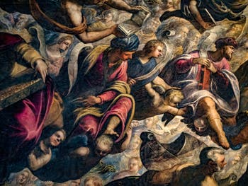 Le Paradis de Tintoret, le roi Salomon et Isaie, tous deux enturbannés et Noé, au Palais des Doges de Venise