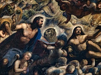 Le Paradis de Tintoret, saint Marc, son lion et saint Luc, au Palais des Doges de Venise