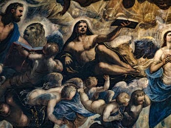 Tintorettos Paradies, St. Markus und sein Löwe, St. Lukas und sein Ochse, im Dogenpalast in Venedig