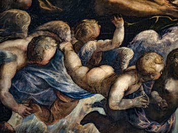 Le Paradis de Tintoret, les angelots sous saint Luc, au Palais des Doges de Venise