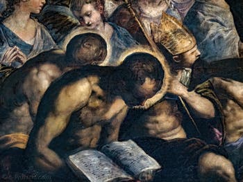 Le Paradis de Tintoret, saint en train de lire et évêque, au Palais des Doges de Venise
