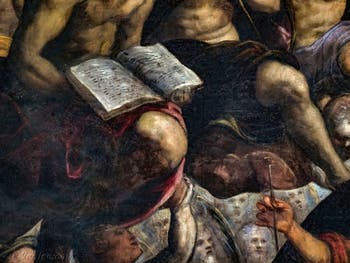 Le Paradis de Tintoret, détail du livre du saint, au Palais des Doges de Venise